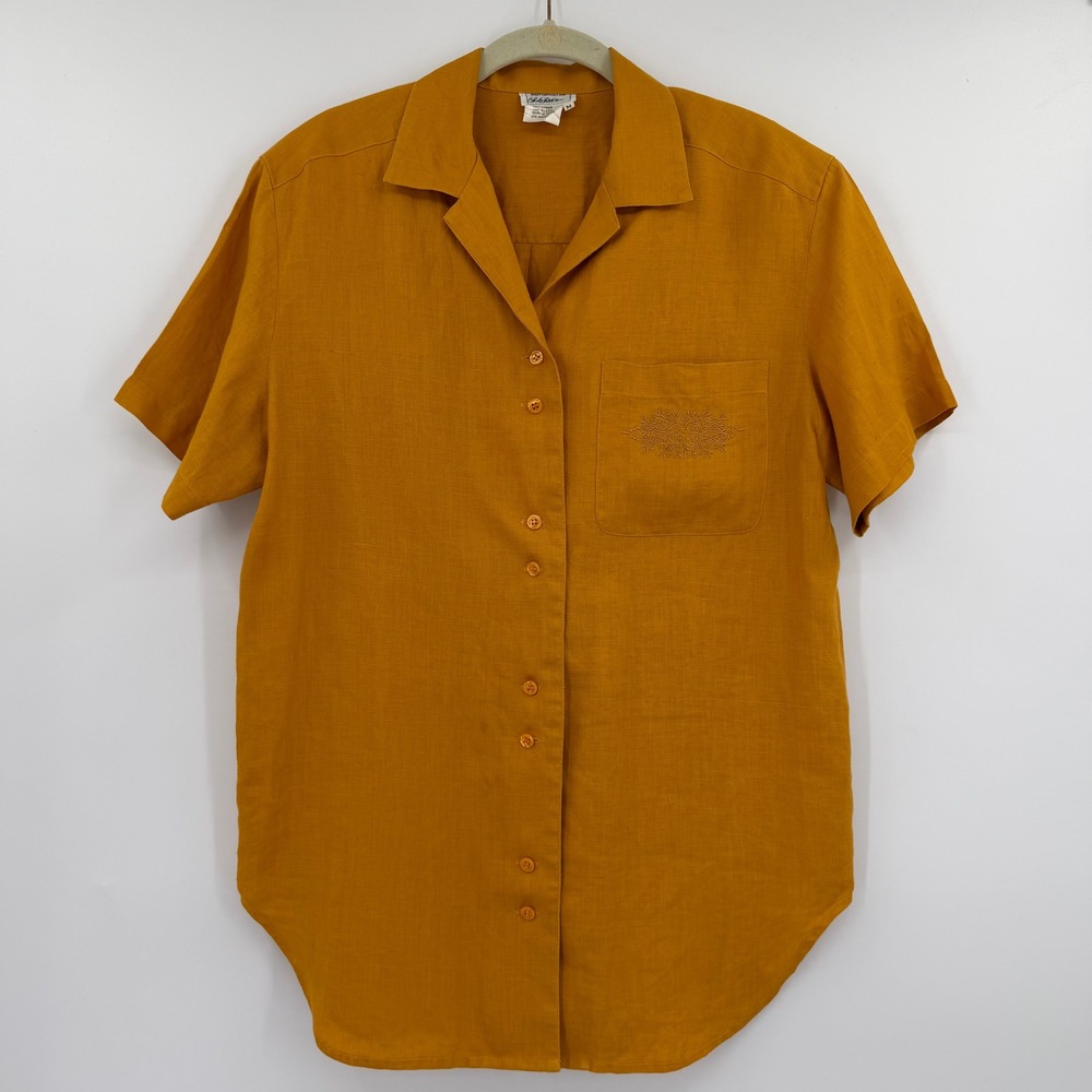 Saks Fifth Avenue Vintage Yellow 100% Linen Button Down Camp Shirt Medium